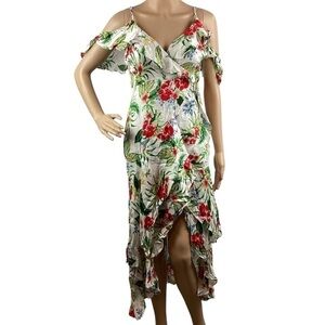 Bardot High Low Tropical Floral Dress Size 4 / XS White Multicolor